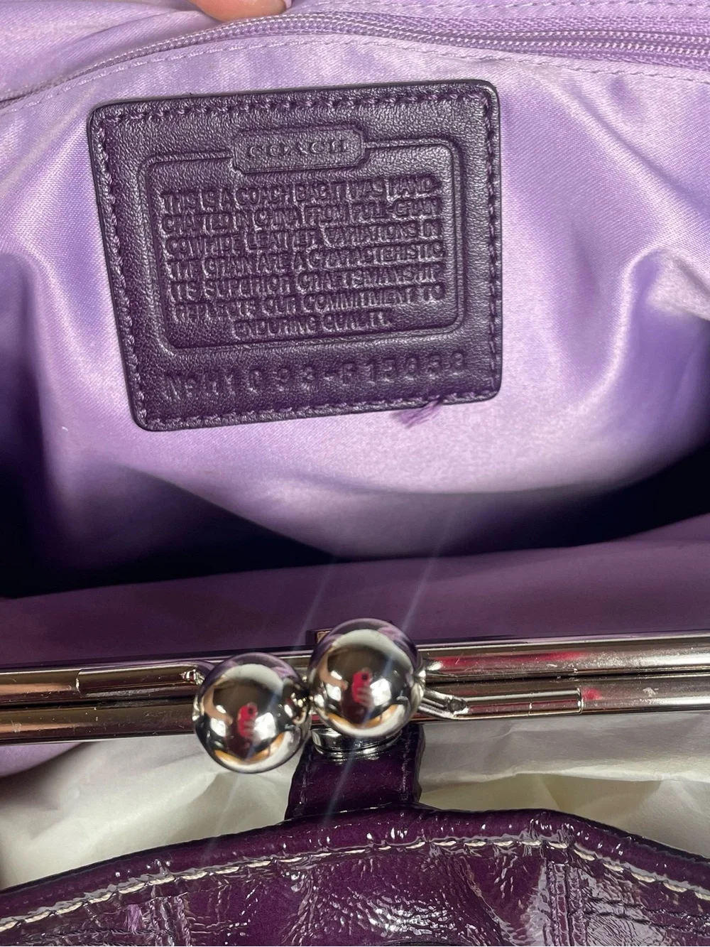 Coach Signature Stitch Plum Patent Leather Kiss-lock Carryall Y2K